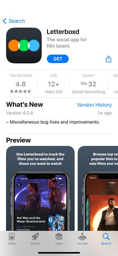 The app screen