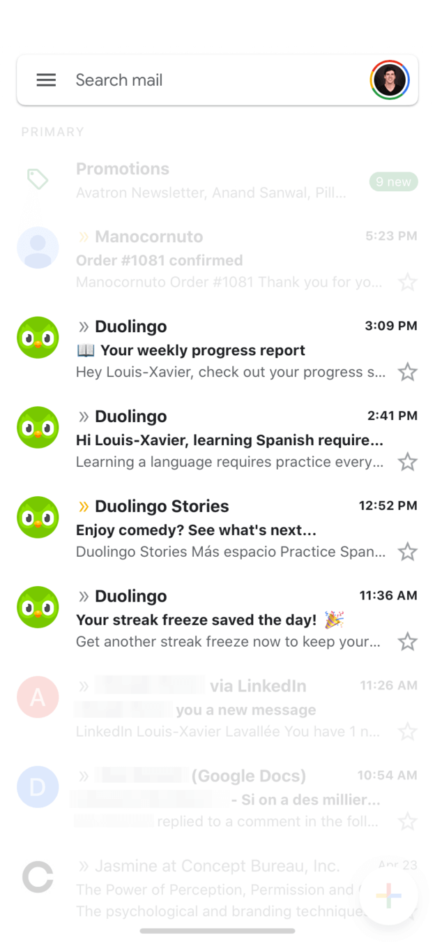 The inbox screen