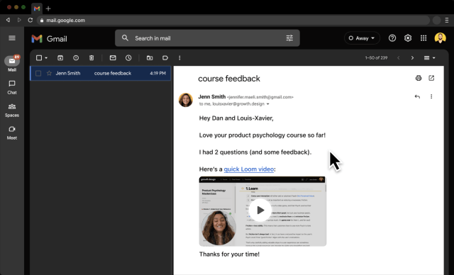 The email screen