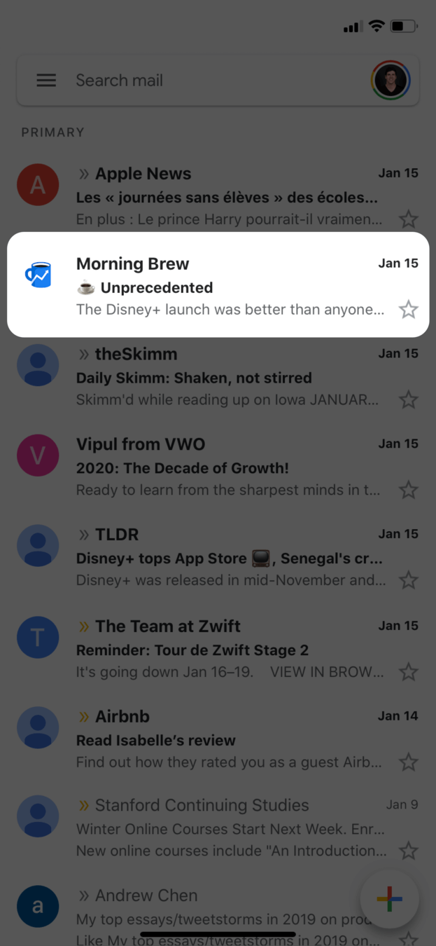 Crowded inbox screen
