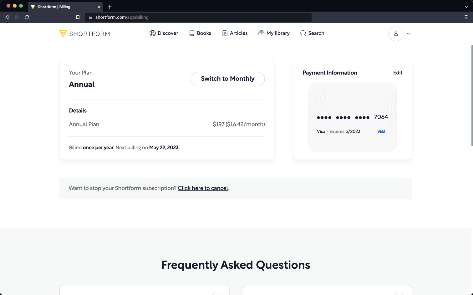 Billing page screen