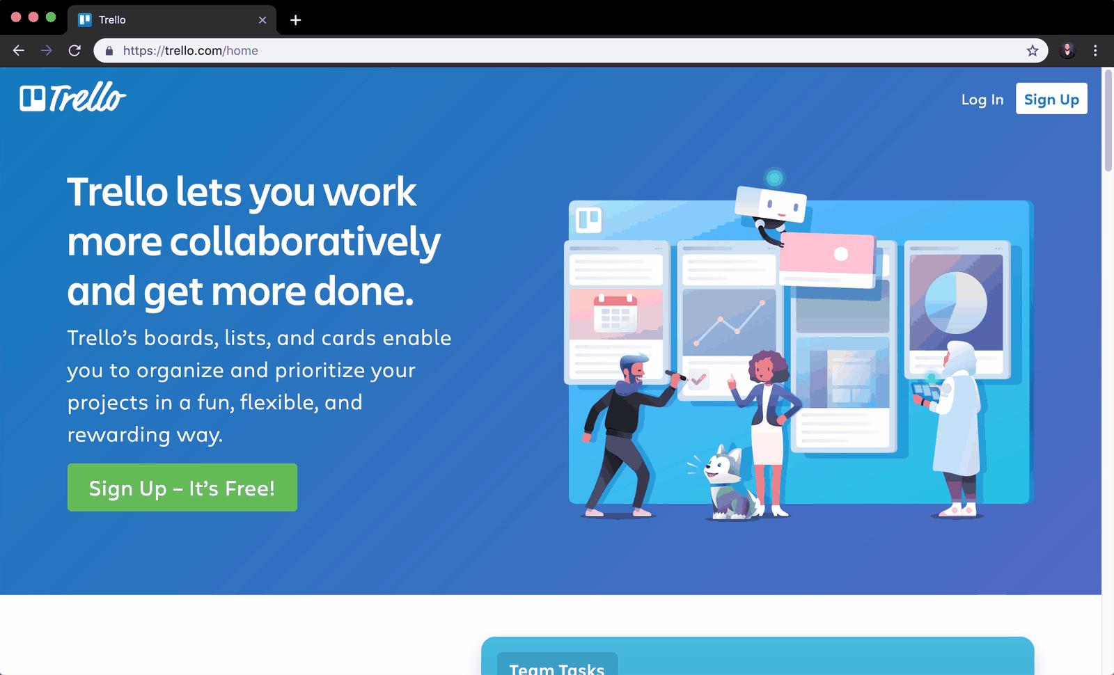 The landing page screen