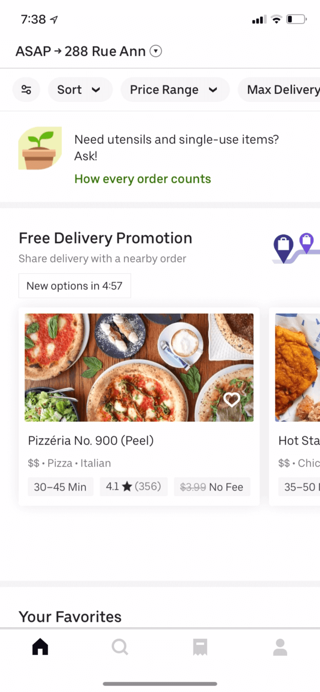 Late night order screen